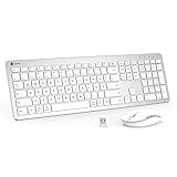 iClever Tastatur Maus Set Kabellos - Leise Wiederaufladbare Funktastatur mit Staubfilm, QWERTZ Deutsches Layout für Windows, Mac OS and Chrome OS Systeme, Weiß und Silb