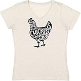 John Deere Oatmeal Women's V-Neck T-Shirt Graphic Tee Chickens-Oatmeal-Larg