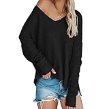 Damen Pullover mit V-Ausschnitt Mode lose Pendler Freizeit All-Match-Trend Outdoor-Urlaub Basic Strickpullover M