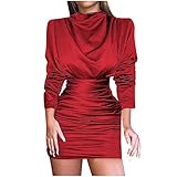 WANGTIANXUE Kleider Frauen Damenmode Gefaltetes Minikleid Einfarbiges Reizvolles Schlank Pulloverkleid Modisch Slim Fit Langärmelig