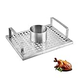 Bierdose Hühnerhalter BBQ Hähnchen Griller, Edelstahl Huhnständer mit Hohler Tropfschale Truthahn Grill BBQ Barbecook Ständer Geeignet für Grills, Öfen, Instant-Töpfe (A)