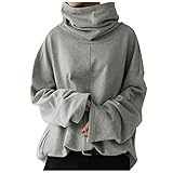 Unregelmäßig Rollkragen Hoodies Damen Trendy Oversize Kapuzenpullover Outerwear Übergröße Einfarbig Baggy Hoodie Pullover Mantel Streetwear Mode Kapuzenjacke Loose Casual Hoody Sw