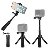Taisioner Mini Selfie Stick Extender Stativ für GoPro Hero 7 6 5 4 3 3+ SJCAM Action Kamera iPhone X/XS/XR/Xmax, 8/7/6/6S/Samsung/Honor/Handy, schw