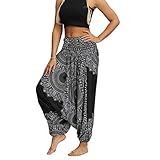 Auiyut Haremshosen Unisex Aladinhose Jumpsuit Pluderhose Hose Hippie Hose Hippie Boho Hose 2 in 1 Haremshose Jumpsuit Aladinhose Pumphose Loose Hoserock H