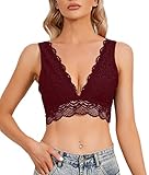 YIANNA Spitzen BH Damen Ungefüttert Bügelloser Soft Bustier Spitze Bralette Atmungsaktiver Comfort Lace Bra Unterwäsche Top Weinrot,YA8336 Size L