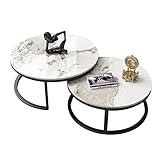 Couchtisch Beistelltisch - 2er Set Beistelltisch für Wohnzimmer Balkon, gesinterter Stein Nesting Couchtische Beistelltische Akzent Dekoratives Reg