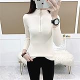 SDCVRE Damen Pullover Gestrickter Slim Pullover Bottoming Sweater Zipper Pull Herbst und Winter Frauen Halber Rollkragenpullover,Apricot,One S