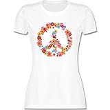 Sprüche Statement mit Spruch - Peace Flower Power - S - Weiß - Flowerpower Shirt - L191 - Tailliertes Tshirt für Damen und Frauen T-S