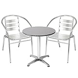 INDA-Exclusiv Bistrogarnitur 3-teilig Bistrotisch Aluminium Rund Ø 60cm H70cm / 110 cm höhenverstellbar + klappbar + 2 Bistrostühle Aluminium Stap