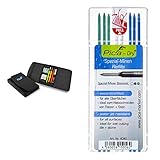 Pica 55020 Markierstift Set für Installateur, Zimmermannsbleistift - für Stein, Metall, Reifen, Glas uvm. – mit Tasche & Dry Tieflochmarker Ersatzminen-Set permanent blau/weiß/grün w