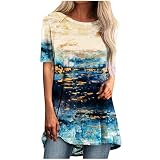 Generic Longshirt Damen Oberteile Kurzarm Shirt Vintage Kurzarmshirt Rundhals Pullover Basic Tops Lässiges Mode Longbluse Jumper Lockere Sweatshirt Neuheit Druck Blusenshirt Loses T-S