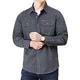 Hemd Herren Regular Fit/Slim Fit Revers Arbeitshemd Herren Frühling Herbst Mode Outdoor Hemd Herren Urlaub Täglich All-Match Langarm Shirt Herren C-Grey 5XL