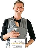 Tragetuch von Hebamme - Kindertragetuch - Babytragetuch - Baby Sling Carrier für Neugeborene bis 15 kg - Babytuch 5m lang - inklusive Aufbewahrungsbeutel & Bindeanleitung (Hellgrau)