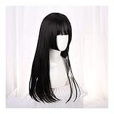 WIG-Kappe Perücken For Frauen-Wig-Perücke Lange Gerade Haare + Pony Doppel-Pferdeschwanz Lolita Schwarz 65cm Perücke Natürlich (Color : Black, Größe : 25.59in)