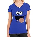 Karneval & Fasching Frauen Keks-Monster Krümel Kostüm Damen T-Shirt V-Ausschnitt X-Large B