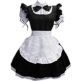 NHNKB Halloween Kostüm Damen Maid Dress Cosplay Lolita Dress French Maid Kostüm Gothic Loo Maid Kleider Party Dress up Outfits für Frauen Mädchen 2pc als Set inkl Schwarz Kleid und Weiß Schü