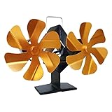 FLAMEER Ofenventilator, wärmebetriebener Kaminofen-Oberseitenventilator Leise 12 Flügel Aluminium Effizient warm Großer Raum Holzscheitbrenner - G