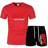 SHENGYISHUN 1991 T-Shirt Kurze Hose Sportanzug, UFC Drucken Rundhalsausschnitt Kurzarm Set, Herren Sommer Mode Teenager Sport T-Shirt Top + Shorts,Red 01,S/S