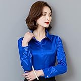 Lässiges Damenhemd - Elegantes Damen Satin Seidenhemd Frühling Und Herbst Retro Revers Bluse Marineblau Langarm Büro Damen Hemd Schlicht Und Weich Outdoor Freizeit Business Party Geschenk,Roy