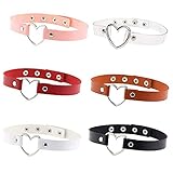 LYTIVAGEN 6 Stück Herz Choker Leder Halsband mit Herz Punk Leder Halskette Vintage Kragen Halsketten Verstellbare Lederhalsband für Damen, Mädchen, 6 Farb