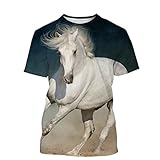 Herren Tier Casual T-Shirt Damen Casual Cool T-Shirt Tier Pferd 3D Druck T-Shirt, beige, XX-Larg