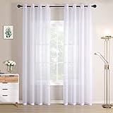 Naturoom Gardinenschals Stores Gardinen mit Ösen Vorhänge Weiß Transparent Voile Gardinen Schals Leinen Optik Vorhang Fertigsgardinen Gardine Weiss Wohnzimmer Schlafzimmer 2er Set BxH 140x225