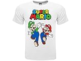 Fashion UK T-Shirt Mario und Luigi, offizielles T-Shirt, 100 % Baumwolle, Farbe: Weiß mit Logo, Lizenzprodukt. Kindergrößen: Jungen., Weiß 7-8 J