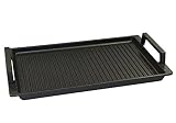 Eurolux Aluminiumguss Grillplatte gerippt mit Seitengriffe (41x24x2,5cm) für Induktion & alle gängigen Herdplatten - Keramikoberfläche - Antihaftversiegelung - Antirutsch - Made in Germany - PFOA F
