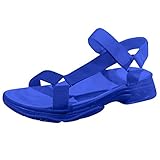 Julhold Damen Sandalen Freizeitschuhe Sommer Komfortable Offene Spitze rutschfeste Strandhausschuhe Schnalle Slip on Slides Schuhe(Blau,42)