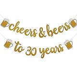 Rhdekoein Prost Bier 30. Jahrgang Deko Gold Glitter Banner für 30. Geburtstag Hochzeit Jahrestag Party Dekorationen Pre Strung & bereit zum Aufhäng