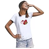 Freizeit Tshirt Damen Kurzarm Valentinstag Shirt Leopard Herzmuster Sweatshirt Bluse Sommer T-Shirt Rundhals Kurzarm Shirts Valentinstag Blouse Valentine'S Day Oberteile S