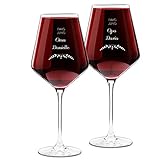 Murrano Avant-Garde 2 Weingläser mit Gravur - 2er Weingläser Set - 490 ml - personalisiert - Rotweinglas Weißweinglas - Geschenk Hochzeit Hochzeitstag Paar Eltern - Groß