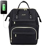 LOVEVOOK Rucksack Damen mit Laptopfach 14 Zoll, wasserdichte Schulrucksack Fuer 13 Zoll Laptop, Business Rucksäcke Uni mit USB Ladeanschluss, für Student Lehrer, Schw