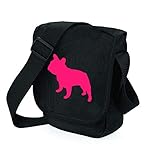 Französische Bulldogge Tasche Reporter Tasche Hund Walker Schultertasche Frenchie Silhouette Französische Bulldogge Geschenk Farbauswahl, Schwarz - Pinke Hundetasche, Schwarz - Größe: Small/M