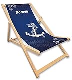 Werbetreff Gera Liegestuhl mit Name, Anker, blau, Lieblingsplatz, Deko Maritim, Gartendekoration, Gartenmöbel, Strandstuhl, personalisiertes Geschenk, Männergeschenk, Schiff B