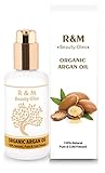 SEHR GUT IM TEST - R&M Beauty-Oleo Argan-Öl für Gesicht, Haar, Haut - 100 % Bio & Fair Trade aus Marokko - Veganes Pflege-Serum - 100 ml Pump-F