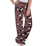 JWJW Damen Freizeithose Blumen Print Haremhose Leicht Lange Hose Dehnbar Hoch Taile mit Breitem Bund Weite B