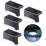 4 Stück Solar Deck Lichter im Freien, LED Solarlicht Garten Dekorative Leuchten IP65 wasserdicht, für Treppen, Innenhöfe, Zäune (kaltweiß)