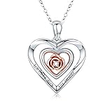 Rose Blume Herz Halsketten Damen 925 Sterling Silber Ich liebe dich für immer Kette Doppel Herz Kette Rosen Kette Jahrestag Valentinstag Muttertag Weihnachts Geschenk für Damen/Frau/Freundin/T