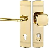 Gedotec Wechselgarnitur Haustür-Beschlag Messing Tür-Schutzbeschlag Wohnungstür - LYON | Knopf - Drücker | DIN 72 mm | Langschild mit Anbohrschutz | 1 Set - Türgarnitur inkl. Befestigung