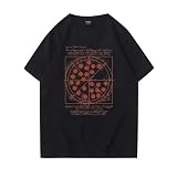 Unisex T-Shirt Creative Pizza-Spaß-Muster gedruckt Baumwolle Shirt Loose Casual Tops (Schwarz,L)