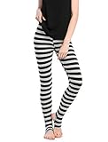 Allegra K Damen Christmas Elastisch Saint Patrick's Day Hosenbund Stirrup Weihnachten Leggings Hose Schwarz Grau Streifen M