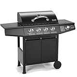 TAINO Basic 4+1 BBQ Gasgrill Grillwagen Edelstahl-Brenner + Seitenkocher Grill TÜV (Basic 4+1 Gasgrill)