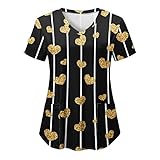 Eaylis Damen Valentinstag Print Kurzarm V-Ausschnitt Arbeitsuniform Mode Tops Shirt,lose Kurzarmshirts für Frauen mit Motiv Hemd Lässig Bedruckte Tops Plus Size T-Shirts B