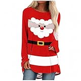 Eaylis Damen Weihnachten Motiv Sweatshirt Tshirt Weihnachtspullover Kleid Hoodie Langarm Kapuzenpullover Tops Lustig Pullover Kleid Weihnachtskleid Blusenkleider Geschenke für Frauen W