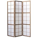 Homestyle4u 273, Paravent Raumteiler 3 teilig, Holz Braun Tabak, Reispapier Weiß, Höhe 175