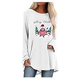 Women's Long-Sleeved Shirt Floral Printed Tunic Shirt Loose Crew Neck T-Shirt Tops(White, 3XL)