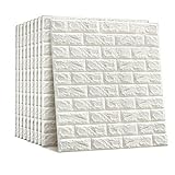 10 Stück 3D Ziegel Tapete selbstklebende Wandpaneele, für Badezimmer, Schlafzimmer, Wohnzimmer, Balkon, Küche(77 x 70 cm) (weiß)