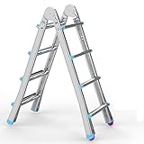LIUCHUNYANSH Leiter Hocker Teleskopleiter, Rutschfester Klappleiter Stehleiter Mehrzweckleiter Aus Hochwertiges Aluminium, 150 Kg/330 Pfund Belastbarkeit (Size : 7 Steps with Wheels)
