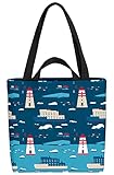 VOID Wale Leuchtturm Meer Tasche 33x33x14cm,15l Einkaufs-Beutel Shopper Einkaufs-Tasche Bag